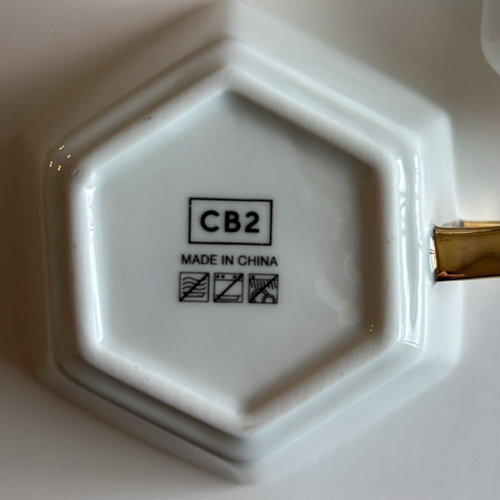 CB2 White Hexagonal Stacking Teapot Cup Gold Trim Tea For One - Picture 10 of 11